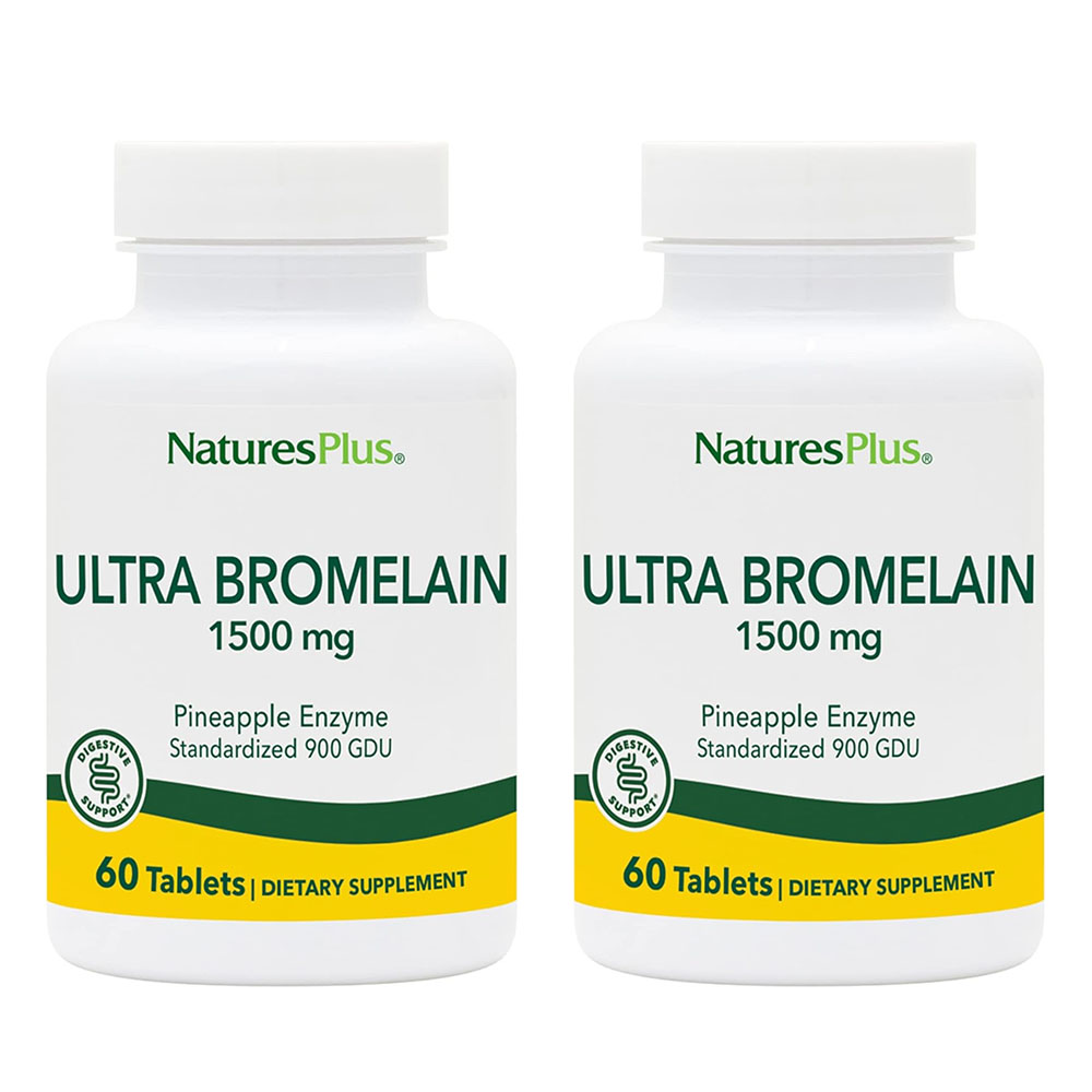 <b>Natures Plus</b> 울트라 브로멜라인 소화기건강 <b>관절</b>지원 1500mg 60정 (2병)