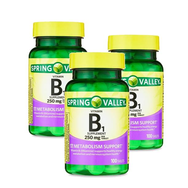 <b>스프링밸리 비타민B1</b> 250mg 메타볼리즘 서포트 100정 3개 Spring Valley Vitamin B1
