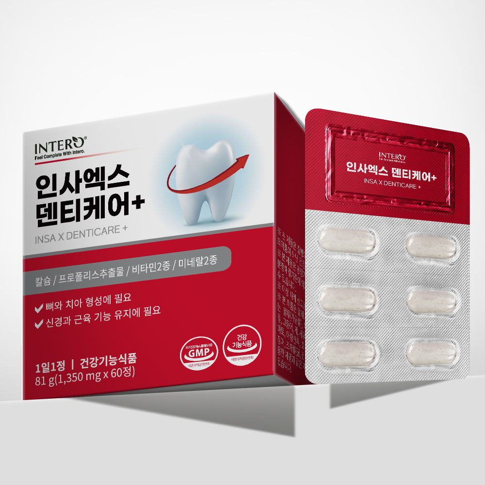 인사엑스 덴티<b>케어</b> 치아건강 <b>칼슘</b> 프로폴리스 영양제 구강항균 60정, 1개