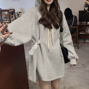 여성 기모 안감 후드 맨투맨 원피스 루즈핏 시보리 데일리룩