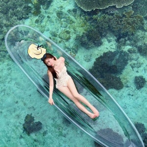 투명바닥보트 카약 투명수상 바다 배 낚시 요트 바닥보이는 보트 1인용 1인용 배만포함 노x 사이즈2.45m