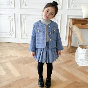 투에그 봄가을여아동 트위드투피스여자아이 어린이 자켓 스커트상하세트원피스 등원룩 자매커플룩