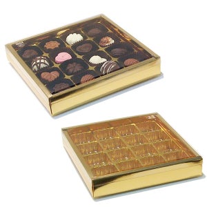 대포장 투명 초콜릿박스 골드 16구 50개 (금색밑판 투명창)
