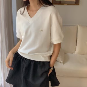 여성 스테디 브이넥반팔티 쭈리 맨투맨 반팔티셔츠