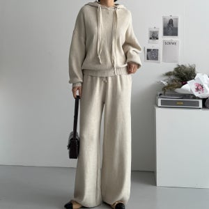 프리미엄 르앙 캐시미어 후드니트 와이드팬츠 니트세트