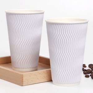 16온스 화이트 한결 종이컵 웨이브컵 삼중 단열 카페컵 480ml 리플컵 소량 25개