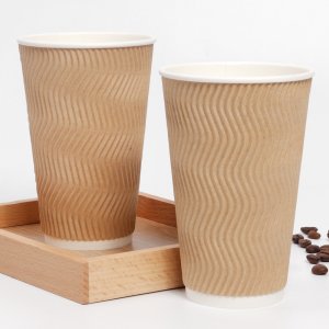 16온스 크라프트 한결 종이컵 웨이브컵 삼중 단열 카페컵 480ml 리플컵 소량 25개