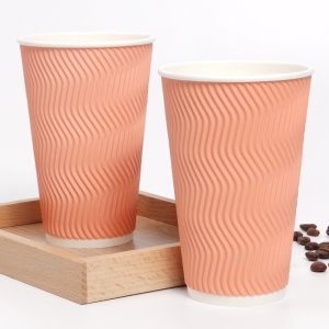 16온스 핑크 한결 종이컵 웨이브컵 삼중 단열 카페컵 480ml 리플컵 소량 25개