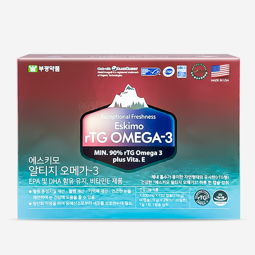 에스키모 알티지 rtg 오메가3 1,300mg 120캡슐 부광 혈행 기억력 개선 눈 건강