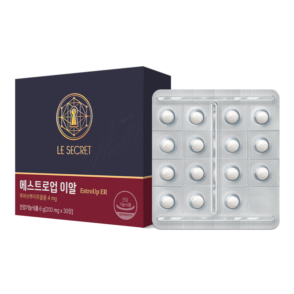 르시크릿 에스트로업 이알 1박스 1개월분 여성 갱년기 영양제 <b>루바브뿌리추출물</b> ERr731