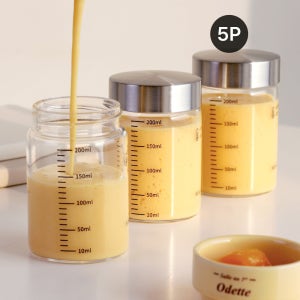 눈금유리병 내열유리 밀폐 주스병 우유병 두유 수제청 이유식 요거트 드레싱 200ml, 5개