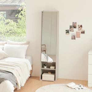 마티나 틈새화장대 슬림 전신거울 수납장 미니 화장대 콘센트형 400mm 그레이