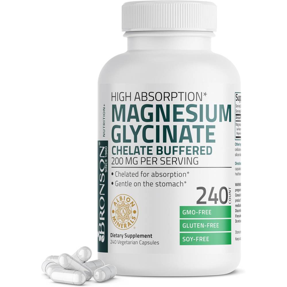 Bronson <b>마그네슘</b> 글리시네이트 200mg 240캡슐 글리신산 <b>Magnesium</b>