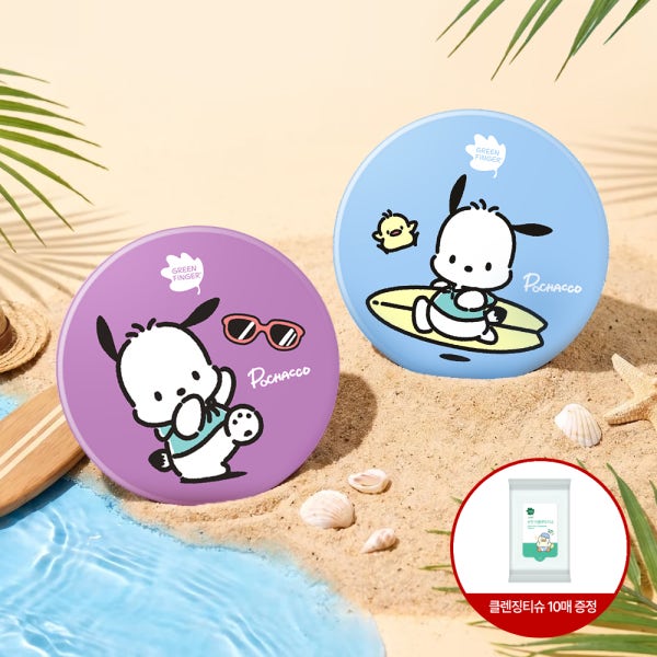 [1+1] 그린핑거 순한 무기자차 선쿠션 포차코 에디션 12g + 야외놀이 물세안 가능한 워셔블 선팩트 15g / 톤업선쿠션, 아기선쿠션, 산리오선쿠션, 유아, 키즈, 어린이