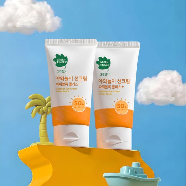 [1+1] 그린핑거 야외놀이 파워블록 무기자차 선크림 50 SPF 80ml / 촉촉한, 순한, 어린이, 키즈, 유아, 데일리, 선케어