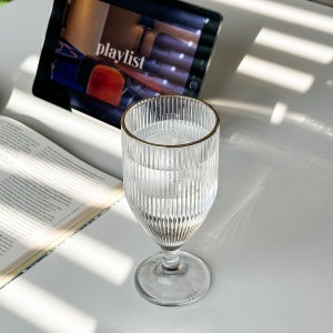 고급 고블렛잔 골드라인 슬림 고블렛 플리츠 샴페인 와인잔 300ml, 4개
