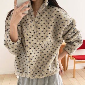 여성 하프 집업 맨투맨 덤블 반집업 가을 겨울 기모 뽀글이 맨투맨 플리스 폴라 베이지