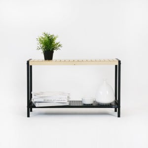 [덕하우스] 철제 타공 우드 수납 다용도 책장 화분 받침대 정리대 선반 2단 800 블랙