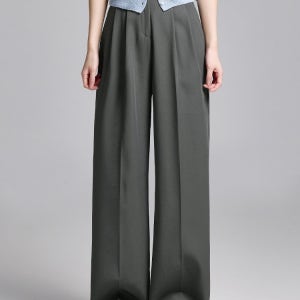 (노컷슬랙스20탄) 와이드 투핀턱 허리 버튼 슬랙스