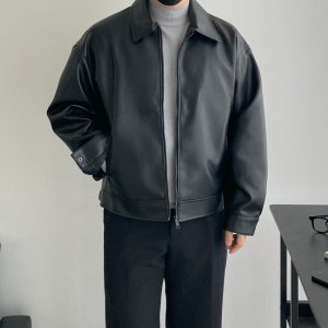 남자 레더자켓 카라 오퍼빗 블루종 비건레더 라이더자켓