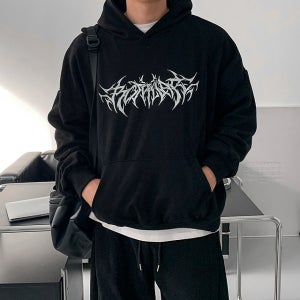 남녀공용 오버핏 쭈리 스트릿 프린팅 후드티 (4color)