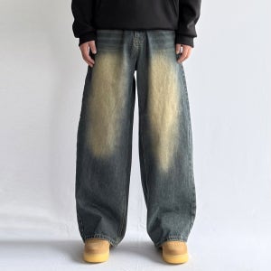 빈티지 사이드핀턱 벌룬핏청바지 커브드 남자워싱데님