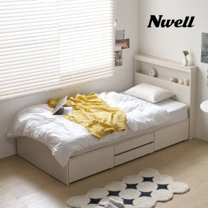 느웰베드 크리스LED 2단 수납형 침대 프레임 슈퍼싱글, 크림화이트
