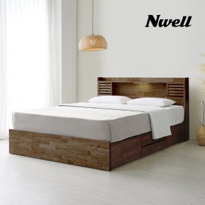 느웰베드 아몬드 LED 2단 수납형 침대 프레임 SS(슈퍼싱글), 월넛
