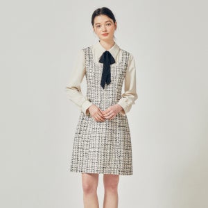 (JJ지고트) 타이 셔츠 배색 트위드 원피스 GR3P0OP311