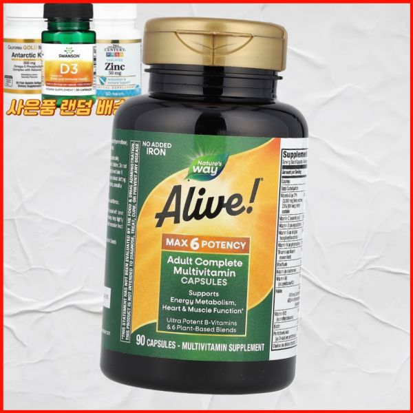 네이처로스 웨이 <b>얼라이브 맥스6 포텐시</b> 종합비타민 <b>아이언</b> 무함유 Natures Way