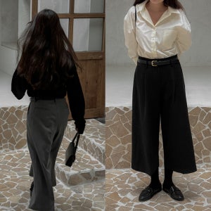 7부 핀턱 와이드 8부 버뮤다 팬츠 키작녀 바지 하이웨스트 여자 슬랙스 2컬러