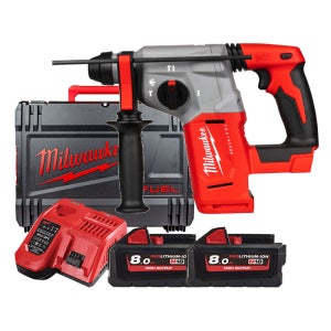 밀워키 M18 BLH-802X 충전 로터리 햄머 드릴 18V 배터리(8.0) 2개 세트