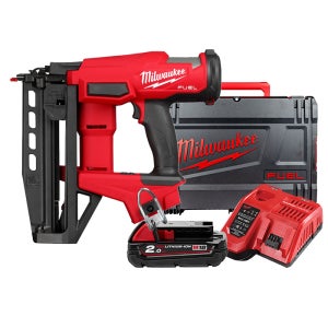 밀워키 M18 FN16GS-201X 무선 T핀 타카 18V 네일러 배터리2Ah 1개 세트