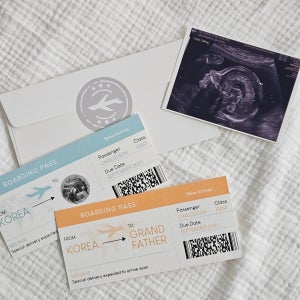 임밍아웃 서프라이즈 비행기 티켓 초음파사진 엽서 임신 발표 임신소식 뱀띠 아기