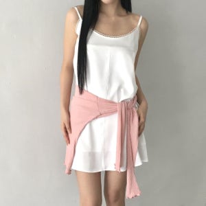 러브모먼트 로제 새틴 나시 뷔스티에 미니원피스