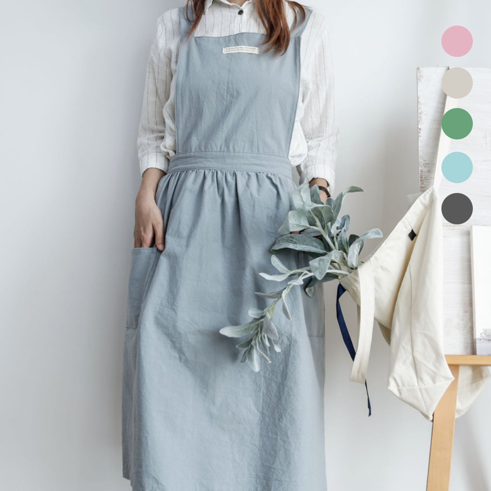 롱 린넨 원피스형 노르딕 그레이스 앞치마 가정 어린이집 요양원 공방 화원