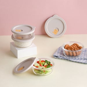 풍년 내열유리 용기 밀폐 전자레인지용 냉동밥 보관 유리용기 400ml 4P