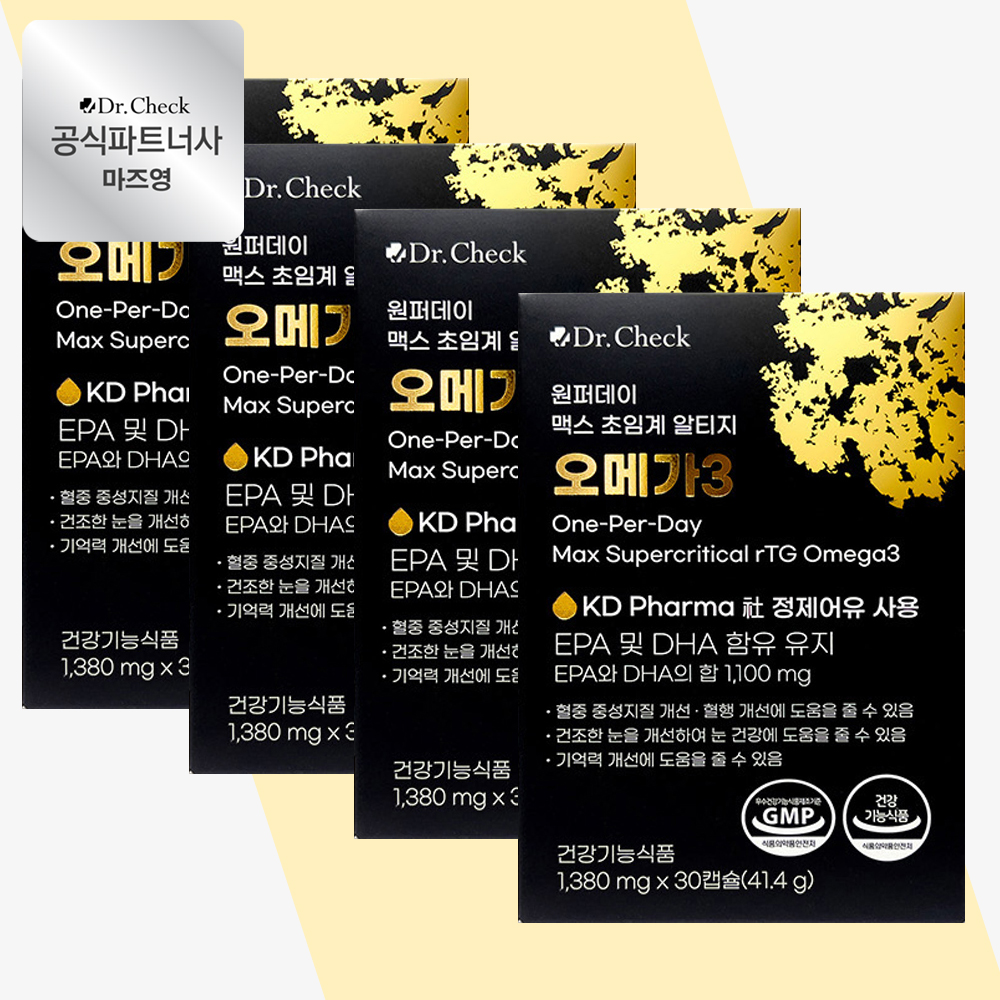 닥터체크 원퍼데이 <b>맥스</b> <b>초임계 알티지 오메가3</b> 30캡슐 4박스 (4개월분)