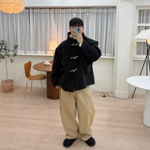 브루 후드 오버핏 울 더플코트 남자 떡볶이코트 (3color)