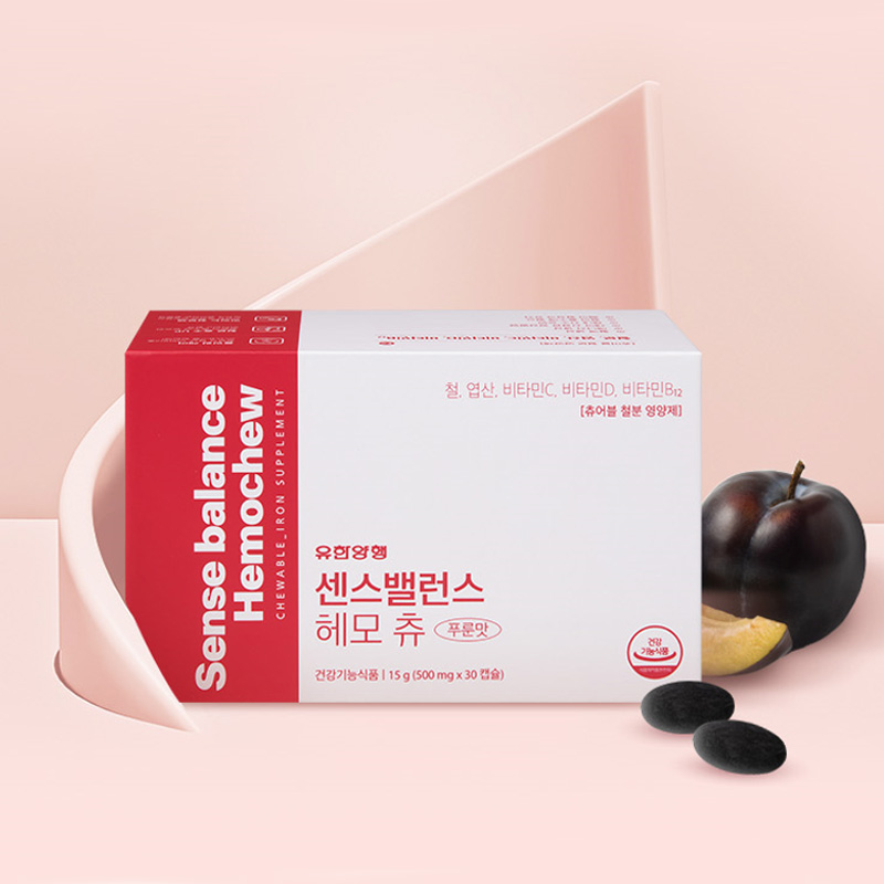 유한양행 센스밸런스 헤모츄 엽산 철분 보충 비타민D 60캡슐 2개월분