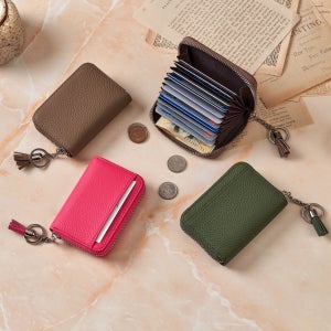 토고 가죽 슬림 여성 남성 여자 남자 지퍼형 아코디언 카드 지갑 홀더 동전지갑 키링