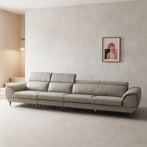 라자가구 위드 허먼 천연면피 통가죽 소파 스툴미포함, 웜그레이, 4인용