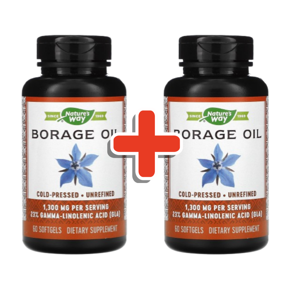 네이처스<b>웨이</b> 보리지오일 1300mg <b>감마리놀렌산</b> <b>GLA</b> 60캡슐 2개 고약사 보라지오일