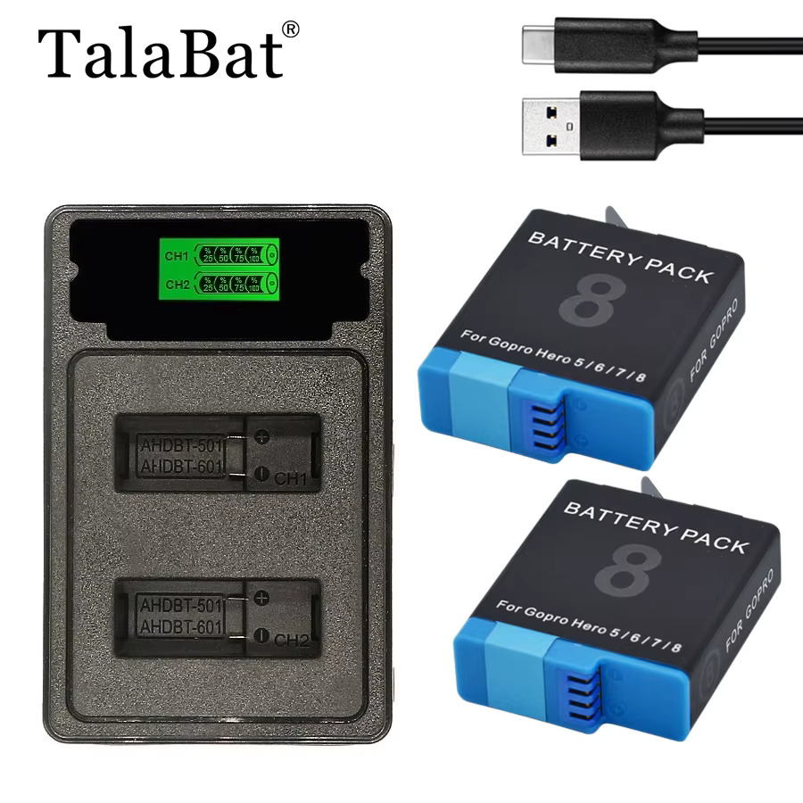 호환 고프로 히어로 8 7 6 5카메라 배터리 5 AHDBT801 액세서리 충전기 1800mAh