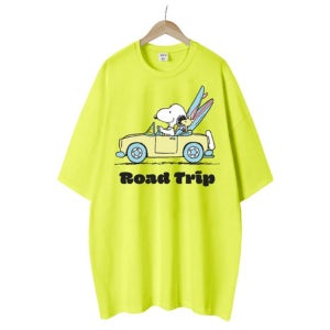 남여공용 오버핏 반팔티 피너츠 라이센스 자동차여행 스누피 커플티