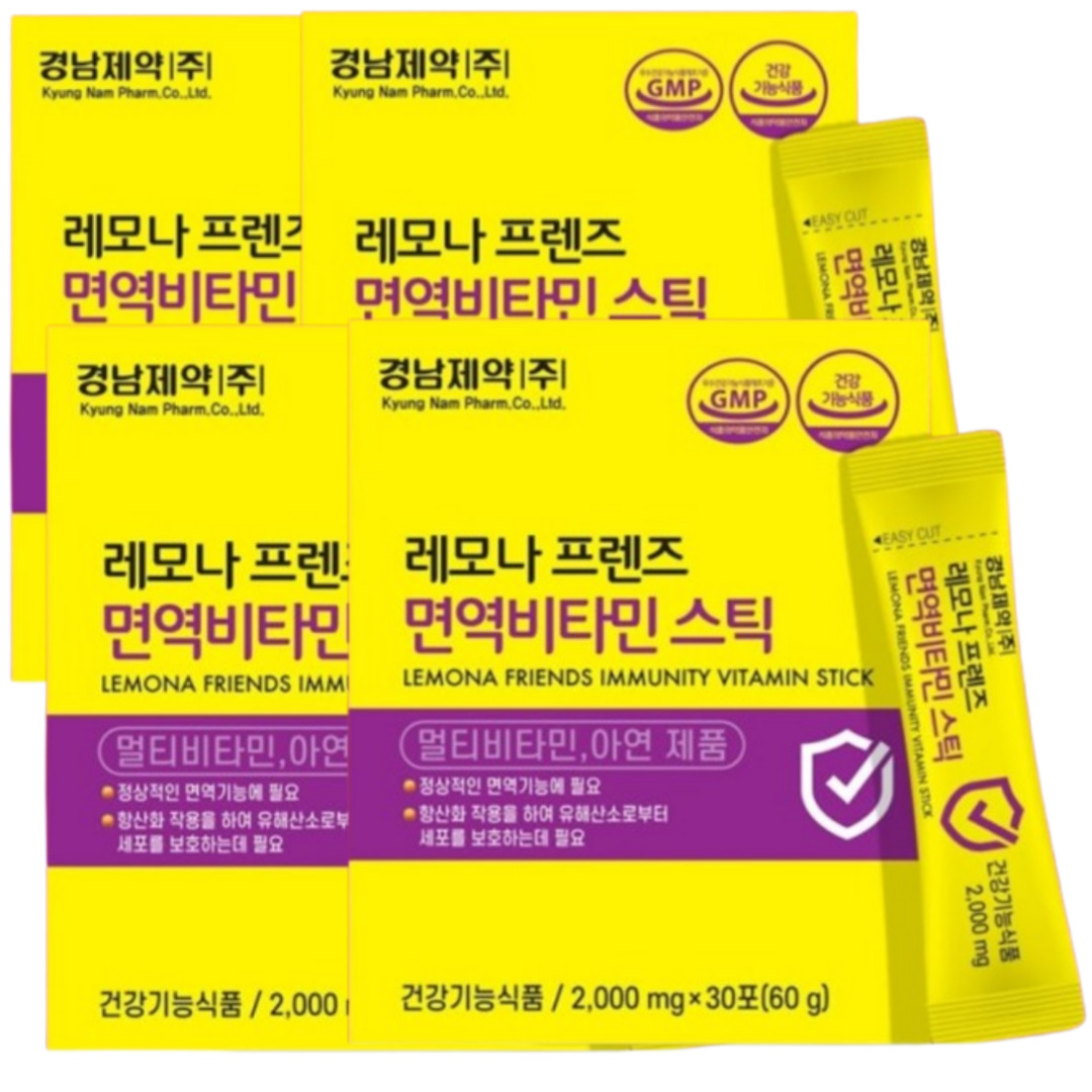경남제약 레모나 <b>프렌즈</b> 면역<b>비타민</b>스틱, <b>비타민</b>C 500% <b>아연</b> 100% 30포, 4개