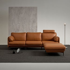 막스앤 레체 4인용 가죽소파 풀그레인 통가죽 천연가죽소파 (헤드레스트 1EA 포함)