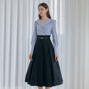 (JJ지고트) 드레이프 숄 칼라 플레어 원피스 GR3A0OP111