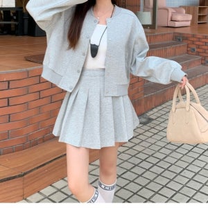 여성 봄 숏자켓 플리츠 스커트 캐주얼 세트