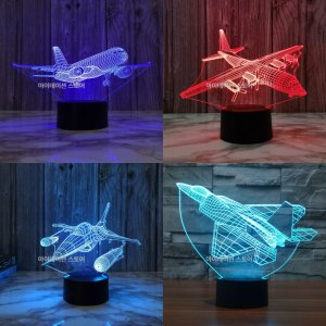 3D 비행기 LED 무드등 USB 충전 터치식 테이블 입체 램프 데스크 조명